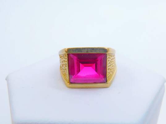 10K Gold Faceted Ruby Etched Textured Statement Band Ring 9.5g image number 1