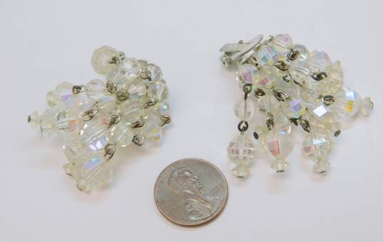 Vintage & Laguna Silvertone Aurora Borealis Crystals Beaded Layering Necklaces & Dangle Tassels Clip On Earrings 122.3g image number 5