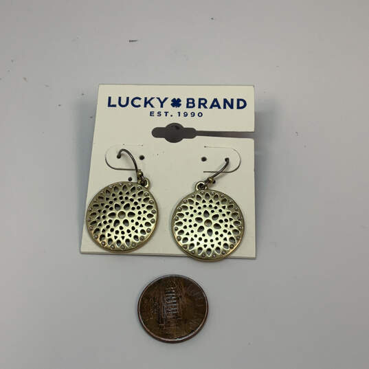 NWT Designer Lucky Brand Gold-Tone Openwork Fish Hook Disc Drop Earrings image number 2