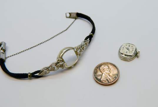 Vintage Lady Elgin 14K White Gold Diamond Accent Case 21 Jewels Black Cord Wrist Watch 12.2g image number 4