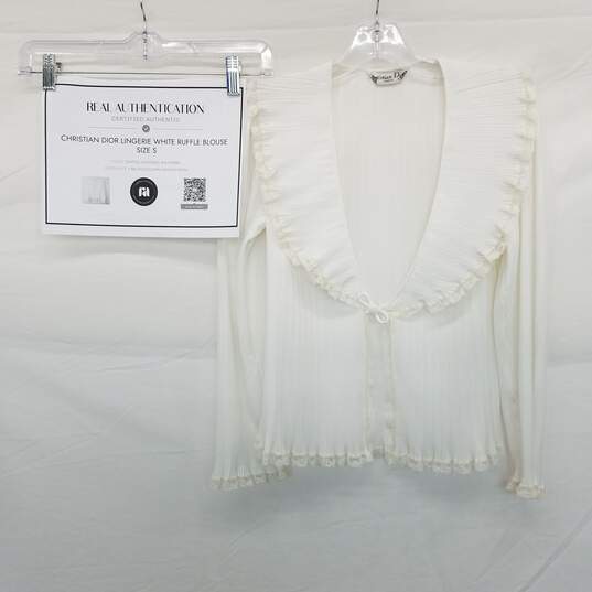 AUTHENTICATED Christian Dior Lingerie White Ruffle Blouse Size S image number 1