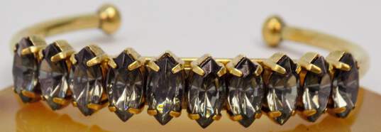 Elizabeth Cole Gold Tone Marquise Rhinestone Cuff Bracelet 17.5g image number 1
