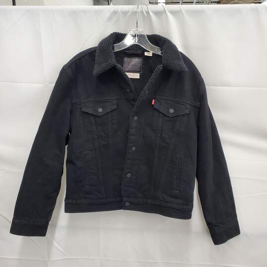 Levi's WM's Black Denim & Boa Sherpa Lining Snap Button Trucker Jacket Size M image number 3