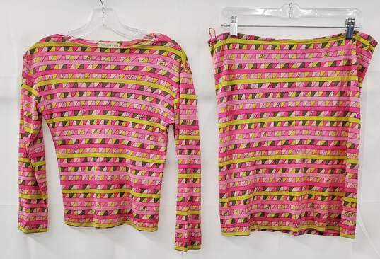 1960s Emilio Pucci Lord & Taylor Pink Silk Long Sleeve Top & Skirt Set Size 8 image number 1