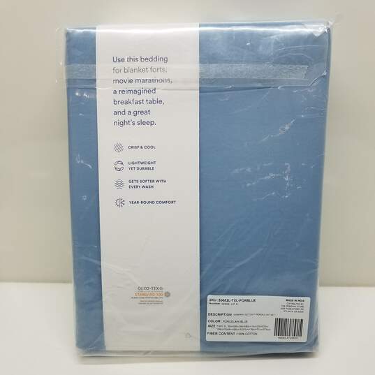 The Company Store 100% Cotton Percale Sheet Set Porcelain Blue image number 4
