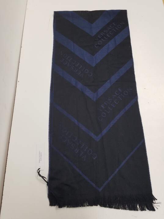 Authentic Versace Collection Blue Chevron Wool Scarf image number 1