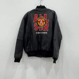 All Star Mens Black Leather Long Sleeve Snap Front Bomber Jacket Size Large alternative image