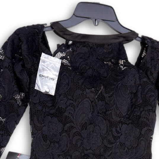 NWT Womens Black Lace Floral Long Sleeve Back Zip Sheath Dress Size Small image number 4