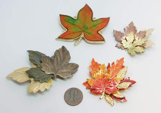 VNTG & Mod Mixed Materials Maple Leaf Autumn Brooches image number 6