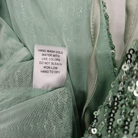 Light Green Sequin Long Sleeve V Neck Wrap Gown Dress with Slit image number 3