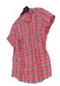 Womens Red Blue Plaid Short Sleeve Collared Button Up Shirt XL image number 3