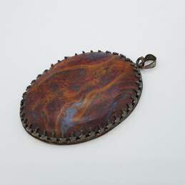 Sterling Silver Brown Marbled Stone Oval Pendant Damage 18.3g
