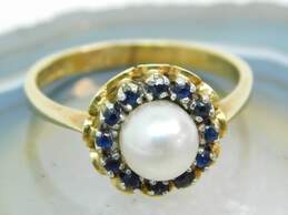 18K Yellow Gold Sapphire & Pearl Ring 4.2g
