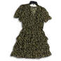 Womens Black Floral Short Sleeve V-Neck Tiered Fit & Flare Dress Size L image number 2