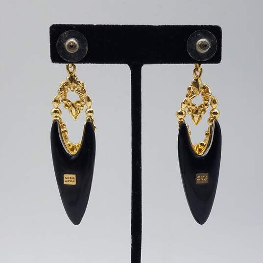 Alexis Bittar Gold Tone Black Lucite & Crystal Lace Imperial Earrings 15.2g image number 3