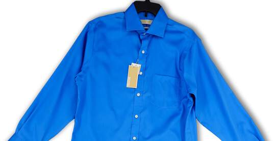 NWT Mens Blue Collared Long Sleeve Pocket Button-Up Shirt Size 32/33 image number 3