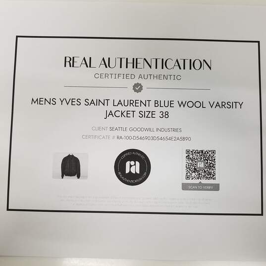 Yves Saint Laurent Blue Wool Varsity Jacket Men's Size 38 image number 3