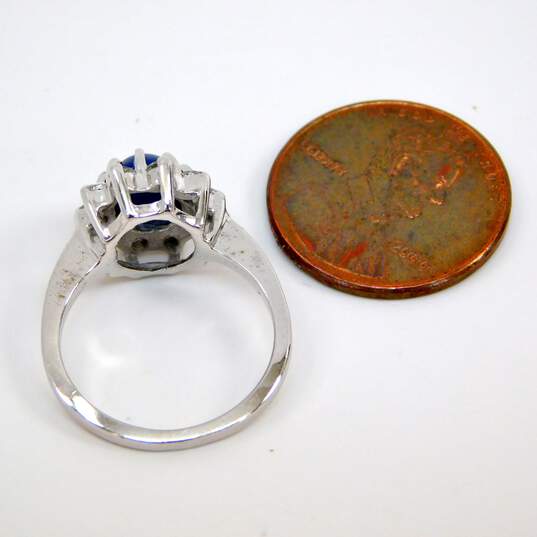 10K White Gold Star Sapphire CZ Halo Ring 3.0g image number 6