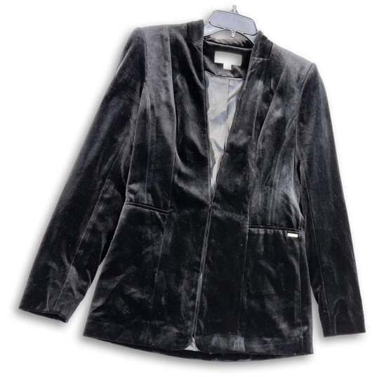 Womens Black Velvet Long Sleeve Pockets Single Breasted Blazer Size 4 image number 1