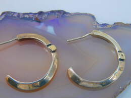 Artisan Signed 925 & 14K Gold Accent Notched Ridged Semi Hoop Post Earrings 3.9g alternative image