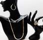 925 Herringbone Chain Necklace Hoop Earrings & Roman Glass Ring image number 1