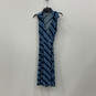 Womens Blue Black Striped Sleeveless Collared Tie Waist Wrap Dress Size XS image number 1