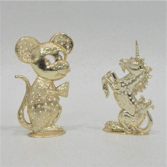 Vintage 1970s Torino Gold Tone Mouse & Unicorn Earring Holders image number 1
