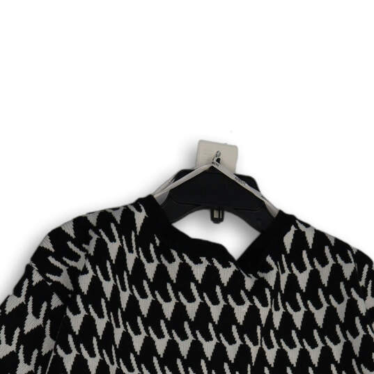 Womens Black White Houndstooth Batwing Round Neck Pullover Sweater Size S image number 4