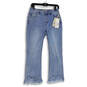 NWT Womens Blue Denim Light Wash Bottom Feather Fringes Cropped Jeans Sz 26 image number 1