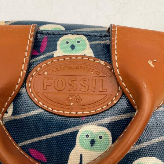 Womens Blue Leather Owl Print Adjustable Strap Inner Pockets Backpack Bag image number 4