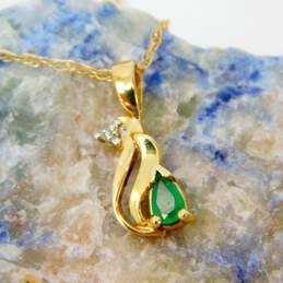 14k Yellow Gold Emerald & Diamond Accent Pendant Necklace 1.6g