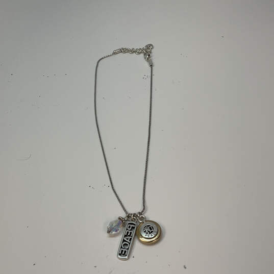 Designer Brighton Silver-Tone Wheat Chain Crystal Peace Charm Necklace image number 3