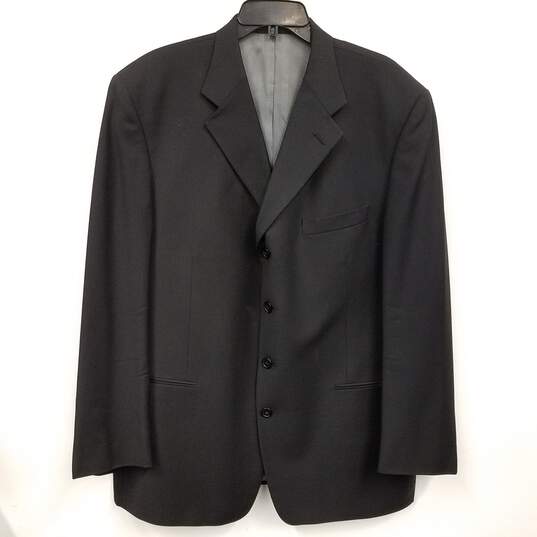 Mens Black Notch Collar Long Sleeve Pockets Single Breasted Blazer Size 46R image number 1