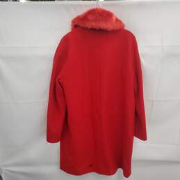Kate Spade New York Faux Fur Collar Engine Red Wool Overcoat Women's Size 10 alternative image
