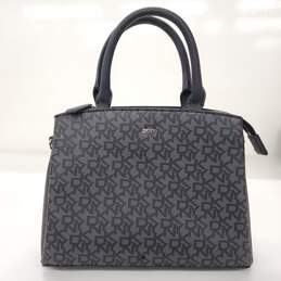 DKNY Black Gray Monogram Faux Leather Hand Bag