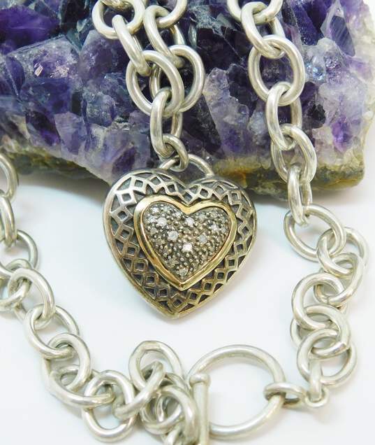 Town & Country 925 Sterling Silver & 14K Yellow Gold Diamond Accent Heart Pendant Necklace 43.8g image number 8
