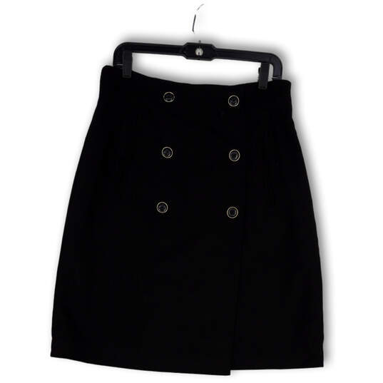 Womens Black Flat Front Pockets Stretch Knee Length A-Line Skirt Size 10 image number 1