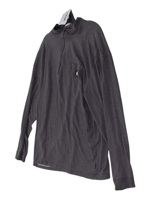 Mens Gray Long Sleeve Pockets Quarter Zip Pullover Sweatshirt Size 2XL image number 2