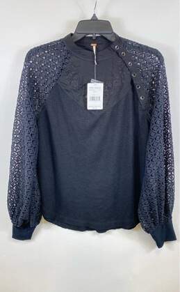 Free People Womens Black Lace Long Sleeve Button-Up Blouse Top Size Small