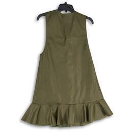 NWT Womens Green Sleeveless V-Neck Ruffle Hem Short A-Line Dress Size Medium alternative image