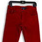 Womens Red Corduroy Flat Front Straight Leg Ankle Pants Size 4 image number 3