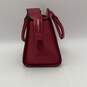 Womens Red Leather Bottom Studs Double Handle Zipper Satchel Bag image number 4
