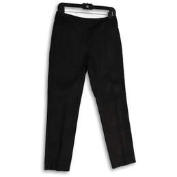 Womens Black Leather Flat Front Pockets Straight Leg Dress Pants Size 4