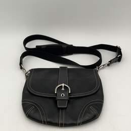 Coach Womens Black Silver Leather Adjustable Strap Buckle Crossbody Bag Purse