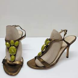 Kate Spade Lydia Green Metallic Strappy Jem T Strap Heels Women's Size 9.5