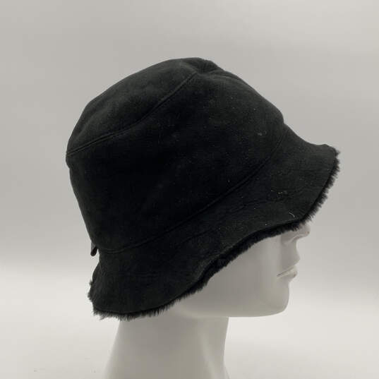 Womens Black Suede Shearling Wide Brim Fuzzy Bucket Hat Size M/L image number 3