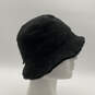 Womens Black Suede Shearling Wide Brim Fuzzy Bucket Hat Size M/L image number 3