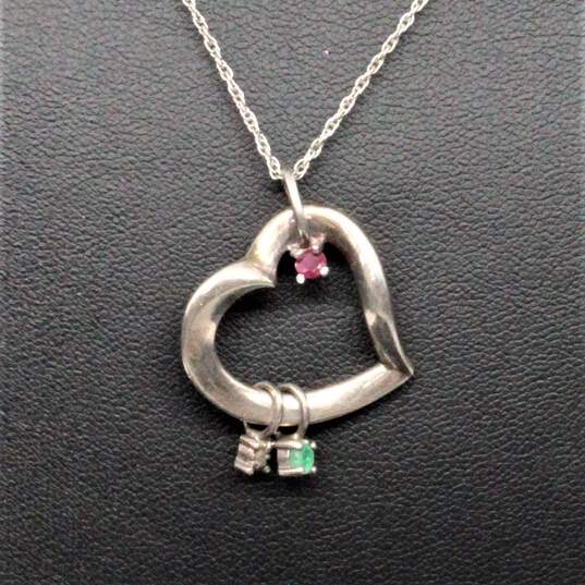 Sterling Silver Diamond & Ruby Accent Heart Pendant Necklace (20.0in) - 6.1g image number 1