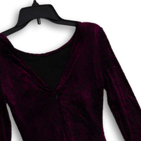 Womens Purple Black Velvet Long Sleeve Back Zip Bodycon Dress Size 0 image number 3