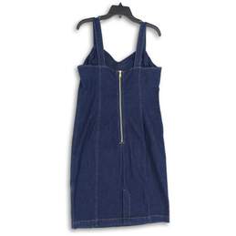 Womens Blue Sleeveless V-Neck Knee Length Back Zip Shift Dress Size 12 alternative image